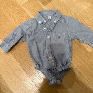 GAP Infant Navy and White Striped Button-Front Bodysuit